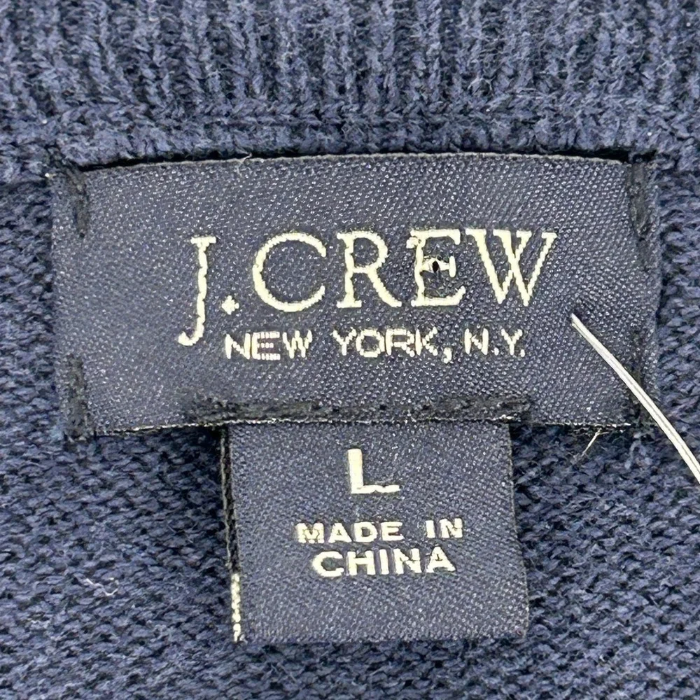 J. Crew Sweater Men's Large Navy Blue V-Neck Cotton Cashmere Blend NEW‎